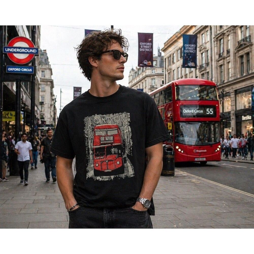 TEZENIS T-Shirt Unisex Size XXL Black London Double Decker Bus Graphic Tee